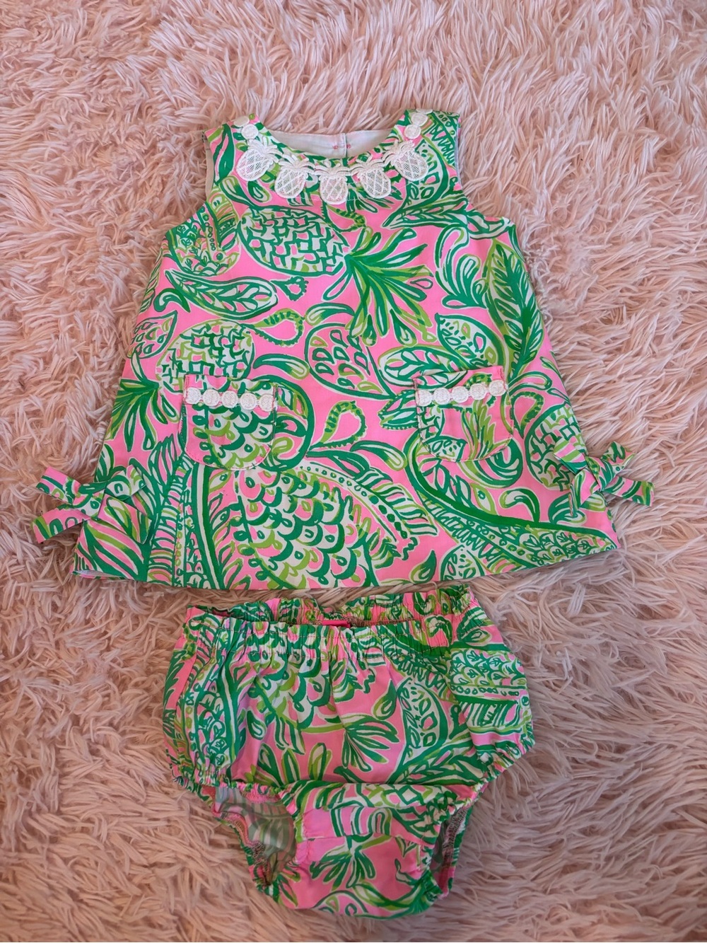 Lilly Pulitzer Pink & Green Pineapple Print Two-Piece Set
